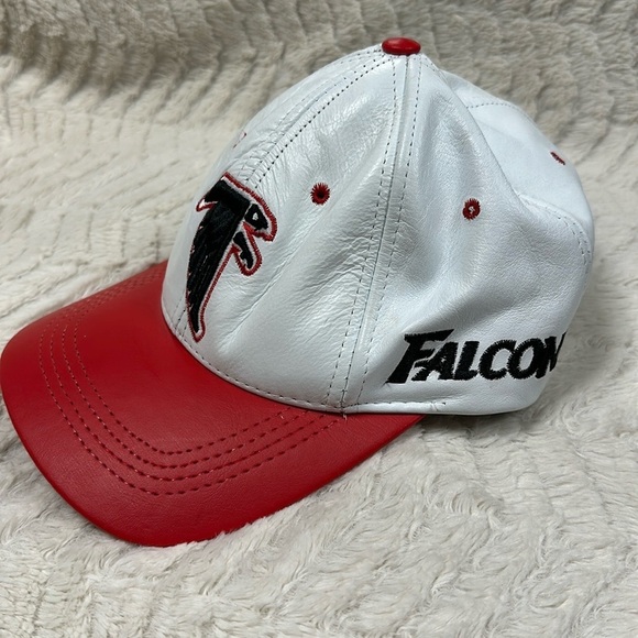Vintage Logo Athletic Atlanta Falcons LEATHER hat buckle back, 90's, White /red - Picture 1 of 9